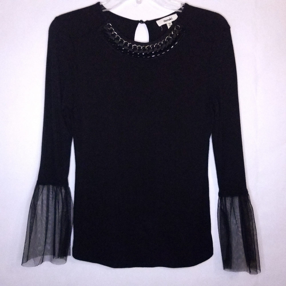 Meraki Tulle Bell Sleeve Blouse
